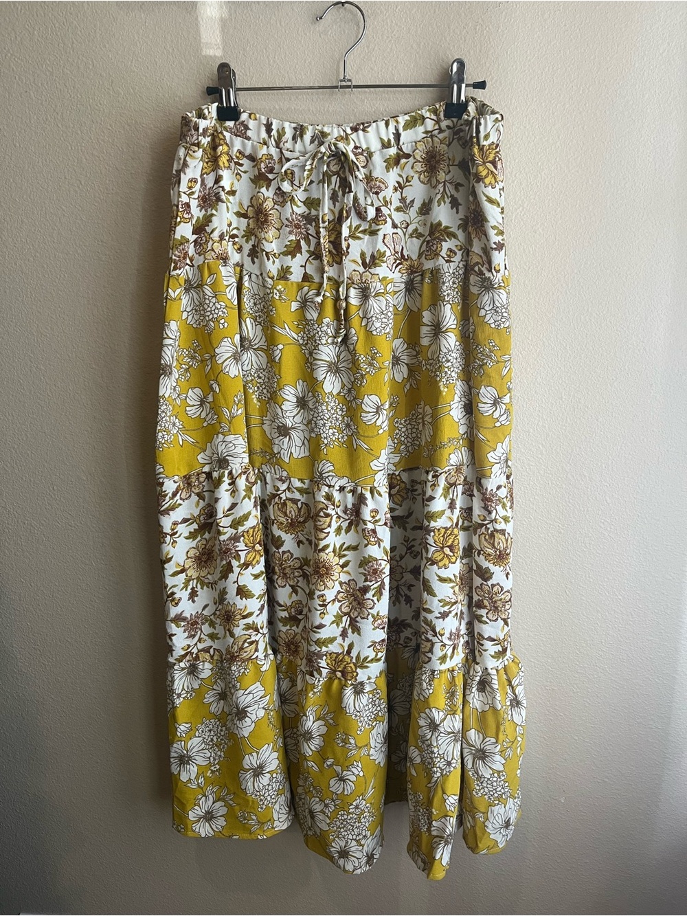 Floral Tiered Maxi Skirt in Mustard and White - Picture 4 of 7